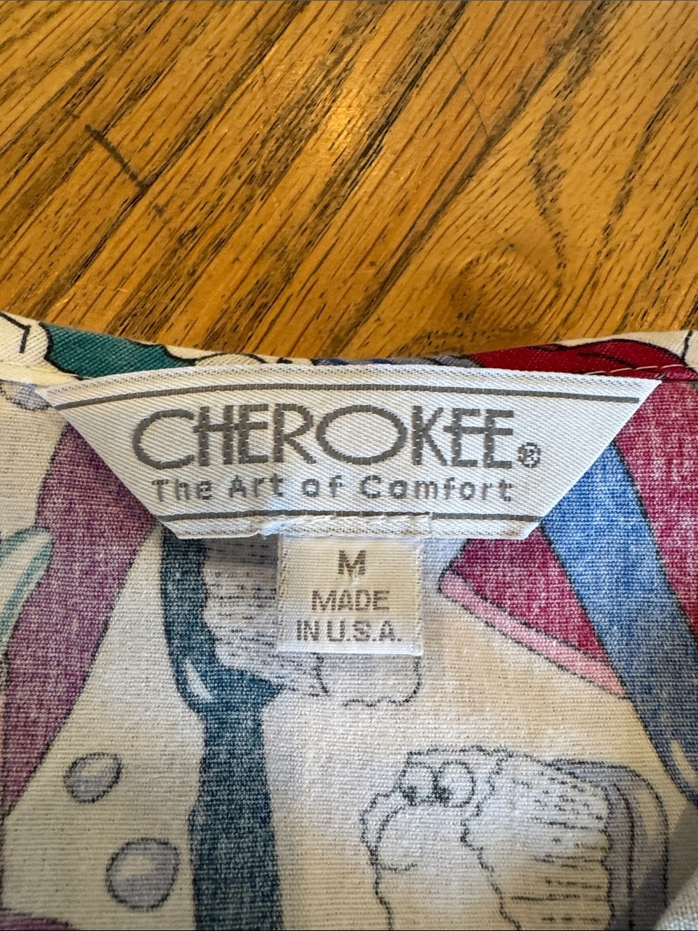 Cherokee Teal Red Blue Cream Novelty Button-Up Medium - Picture 2 of 7
